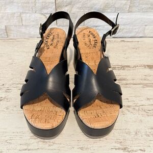 Kork Ease Size 9M Italian Leather Paschal Heeled Platform Comfort Sandals Black